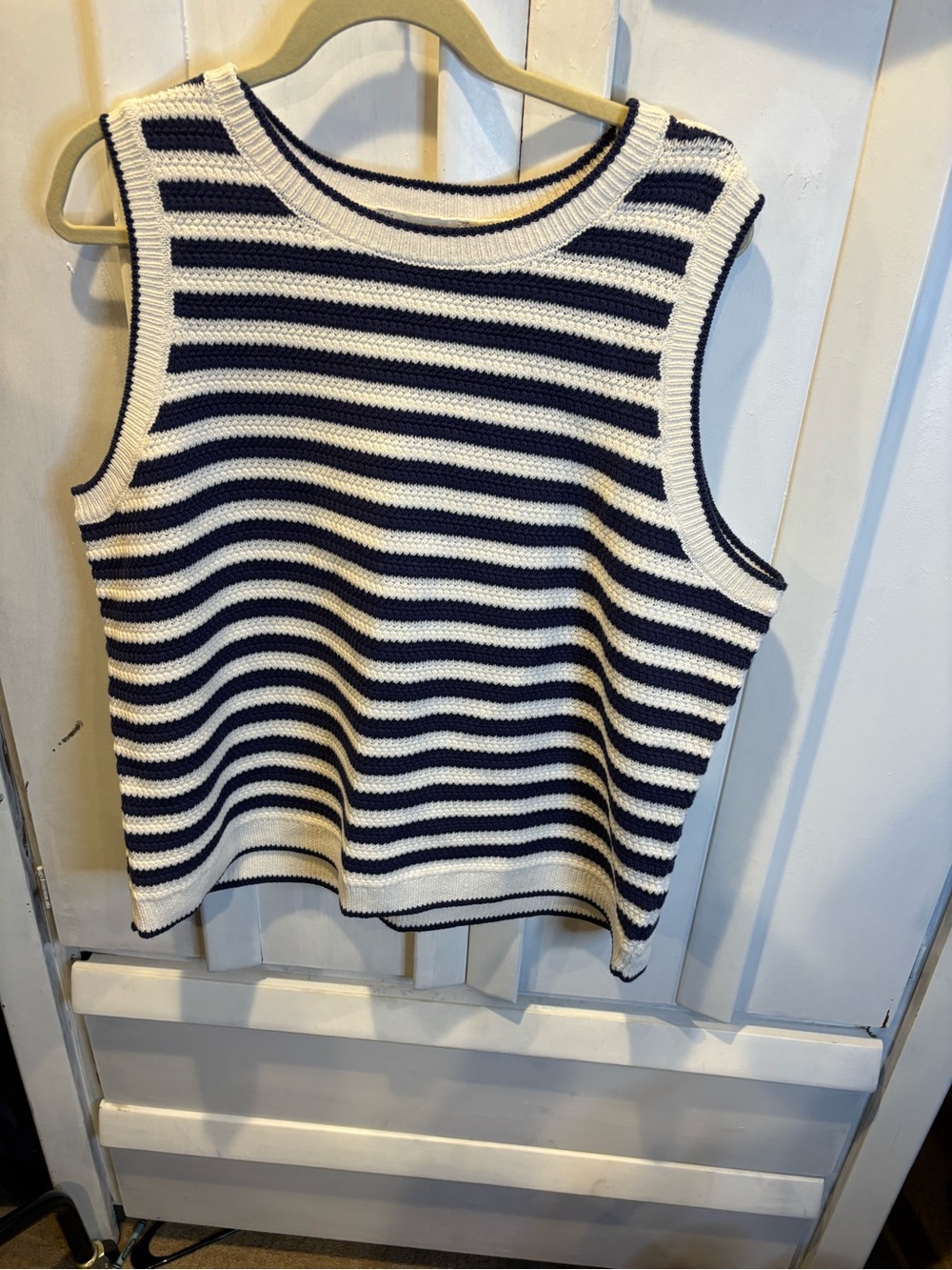Nine West Navy & White Striped Knit Tank